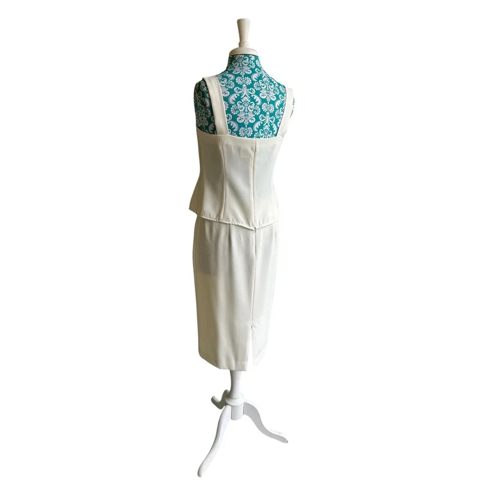 Vintage Women's Skirt Set Pearl Sequin Top Embroidered Pastel Pink & Aqua Suit - Picture 5 of 13